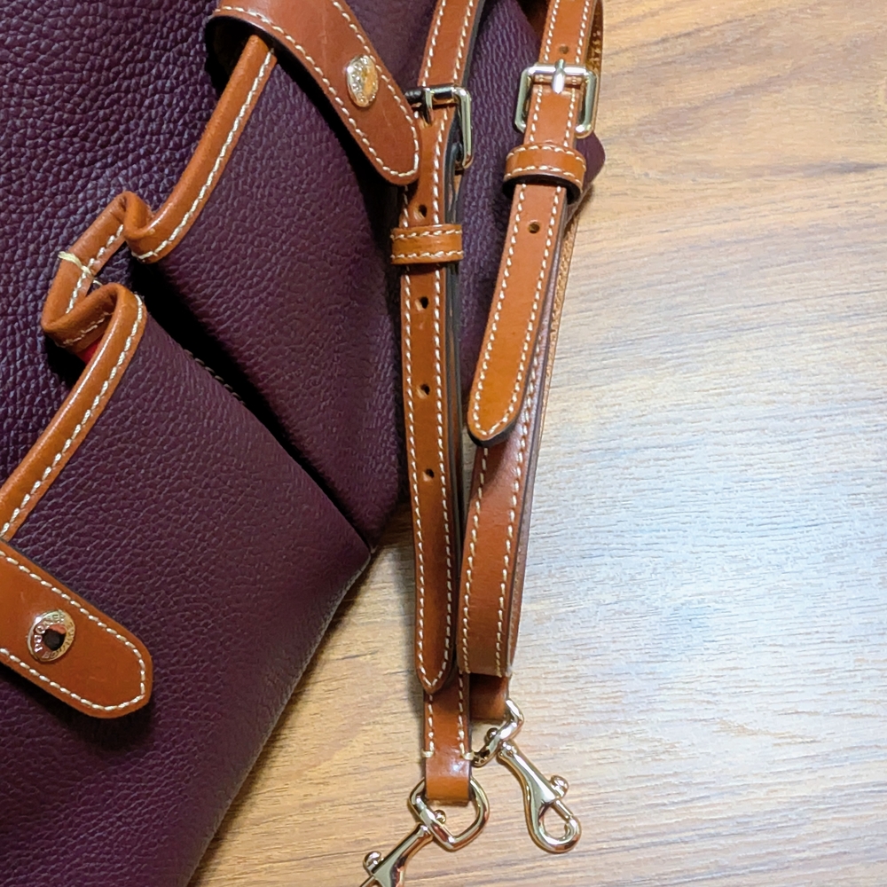 Dooney & Bourke Plum Pebble Leather Tote with Tan Trim - Picture 9 of 13